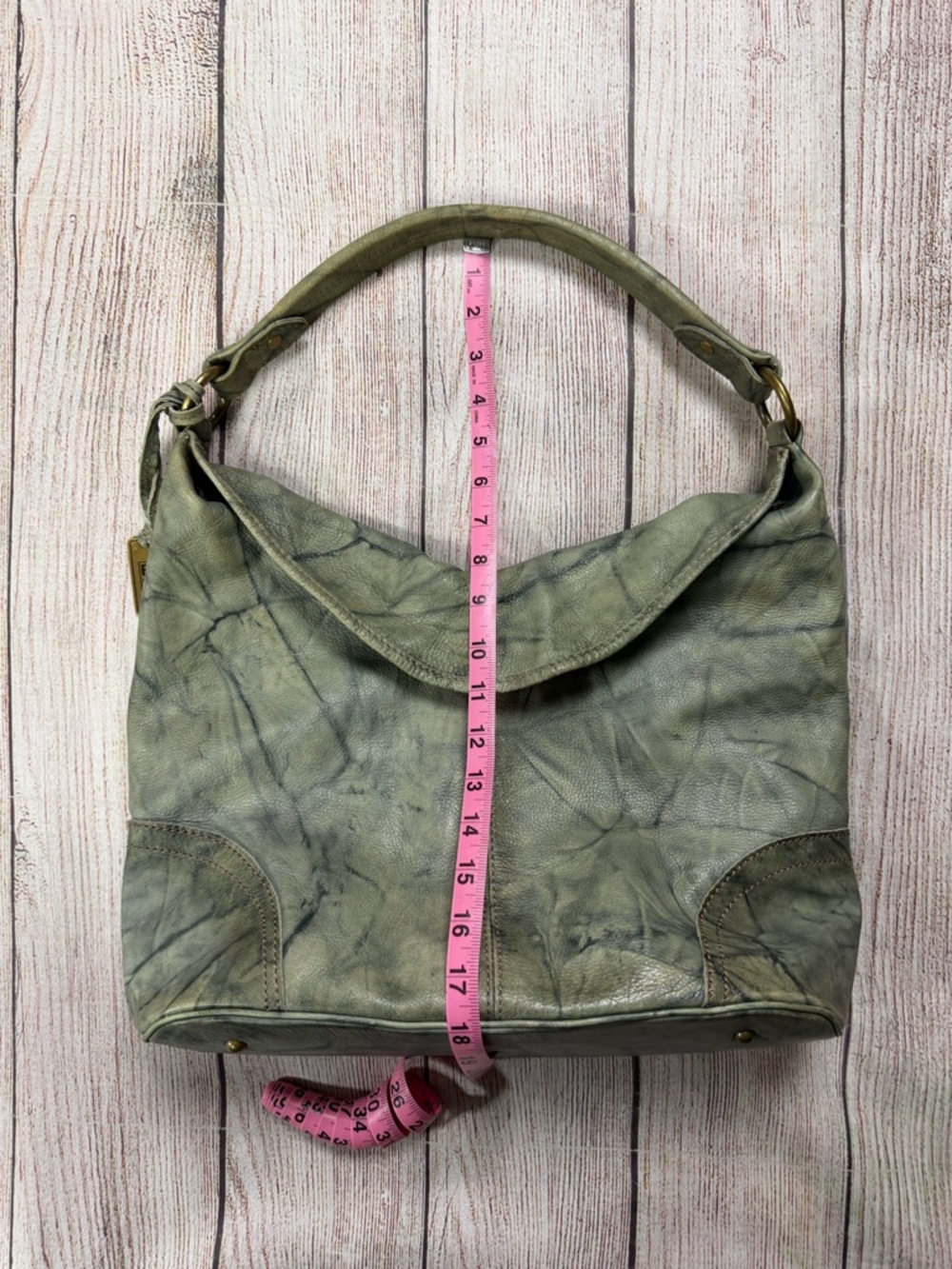 Frye Campus Crunch Marble-Effect Green Leather Shoulder Hobo - Picture 6 of 9